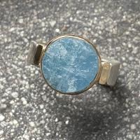 R-298 Raw Aquamarine Sterling and 14K Gold Ring by Kenneth Pillsworth