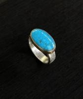 R-283 Arizona Turquoise Sterling silver and 14K Gold Ring by Kenneth Pillsworth