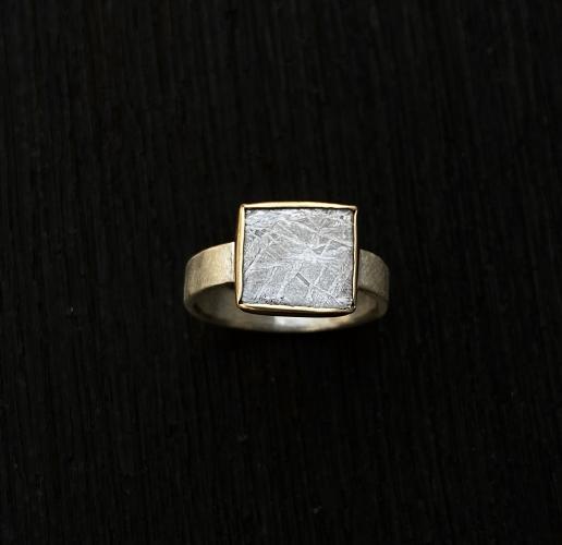 R-276 Meteorite Sterling Silver and 14K Gold Ring by Kenneth Pillsworth