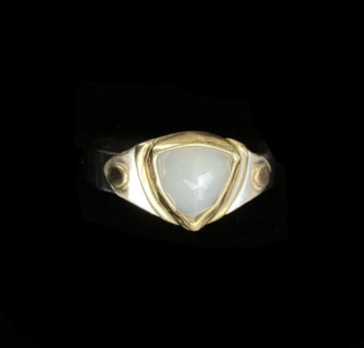 R-312 White Moonstone sterling, 14K gold and Niobium Ring by Kenneth Pillsworth