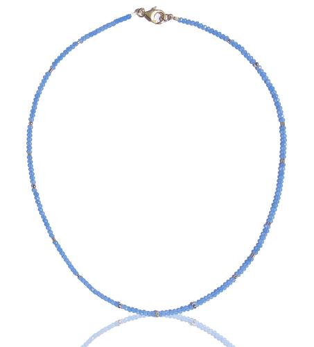 N-359 Faceted Blue Chalcedony and Gold Filled beaded Necklace by Kenneth Pillsworth