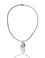 N-315 Turquoise, 14K Gold Filled and Pearl beaded Necklace by Kenneth Pillsworth