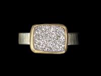 R-292 Silver Mist Drusy Quartz (Rectangular) Sterling Silver and 14K Gold Ring by Kenneth Pillsworth