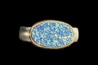 R-293 Dichroic Drusy Quartz Sterling and 14K Gold Ring by Kenneth Pillsworth