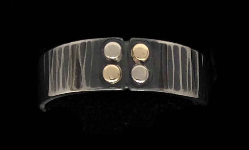 R-215 Hammered Niobium Band with 4 rivets by Kenneth Pillsworth
