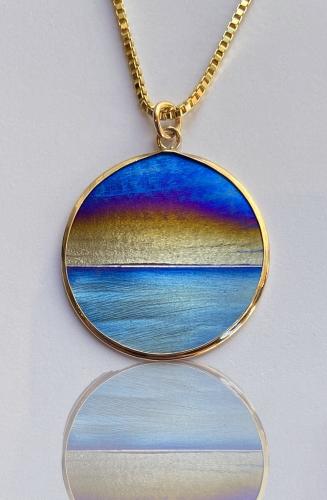 N-282 Titanium Flame Painting in 14K Goldfilled bezel by Kenneth Pillsworth