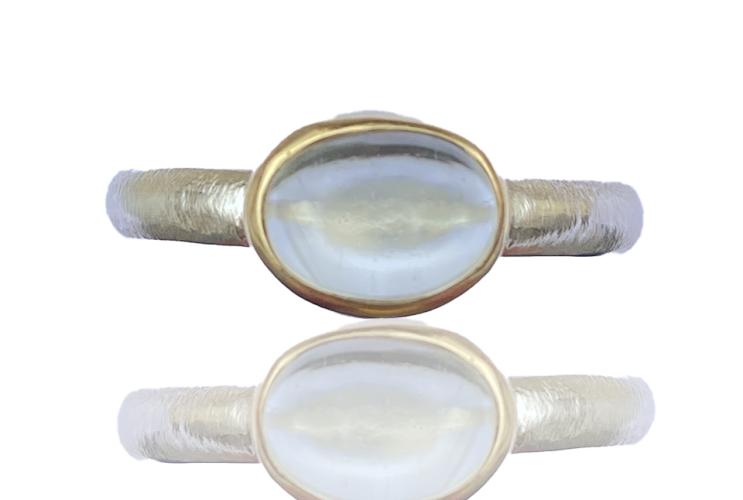 R-175 Green Moonstone Sterling Silver 14K gold ring by Kenneth Pillsworth
