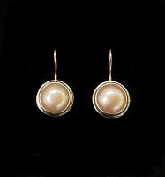 E-263 Natural Color Pink Fresh Water Pearl Sterling and 14K Gold Earrings by Kenneth Pillsworth
