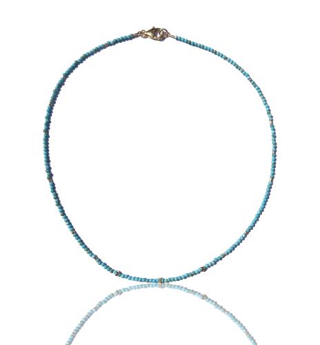 N-318 Turquoise and 14K Gold Filled Beaded Necklace by Kenneth Pillsworth