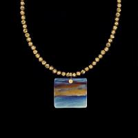 N-403 Titanium Painted square with 14K gold and faceted pyrite by Kenneth Pillsworth