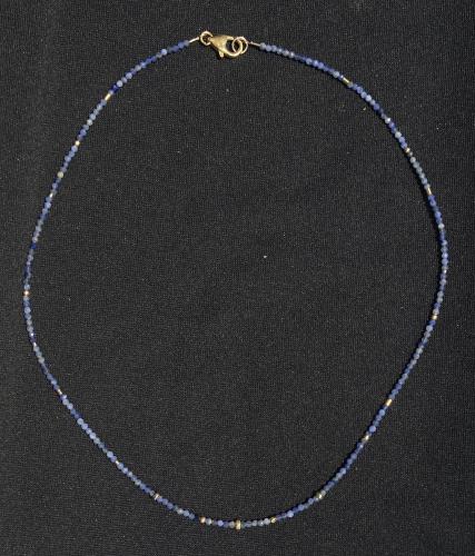 N-361 Faceted Sodalite and Gold Filled Beaded Necklace by Kenneth Pillsworth