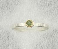 R-504 Green Sapphire Hammered Sterling silver and 14K Gold Ring by Kenneth Pillsworth