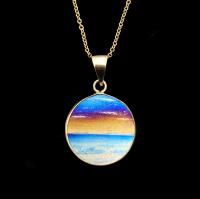 N-280 Small Titanium Flame Painting in 14K Gold filled bezel by Kenneth Pillsworth