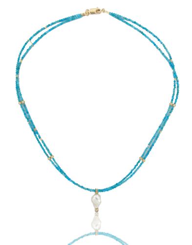 N-228 Sleeping Beauty Turquoise with Keshi Pearl and champagne diamond by Kenneth Pillsworth