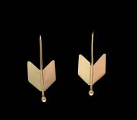 E-171 14K Green gold and Rose Gold Feather Earrings by Kenneth Pillsworth