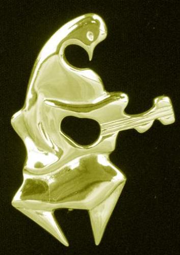 Bird Playing Guitar Pin-Vermeil by Jewelry Maley Estate