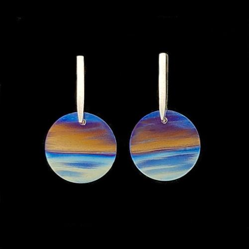 E-222 Flame Painted Titanium Sunset Post Earrings by Kenneth Pillsworth