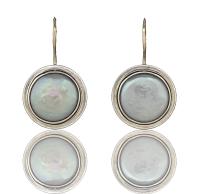 E-291 Grey Flat Button Pearls with 14K Gold Wires by Kenneth Pillsworth